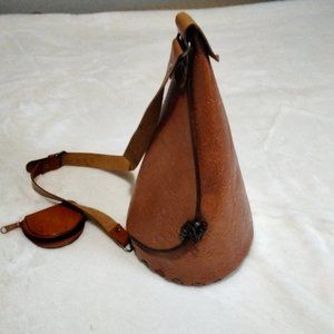 Burnt orange leather embossed shoulder bag